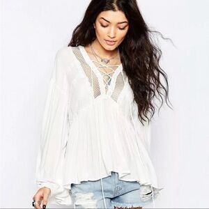 Free People Don’t Let Go cream white long balloon sleeve boho peasant top XS